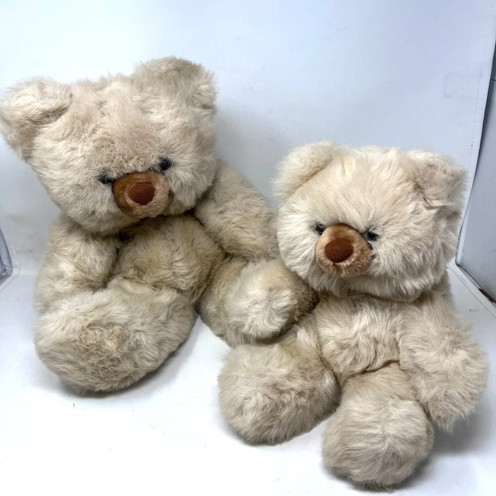 Vintage Prestige Toy‎ Corp Set of 2 Teddy Bear Plush Tan Beige 1985